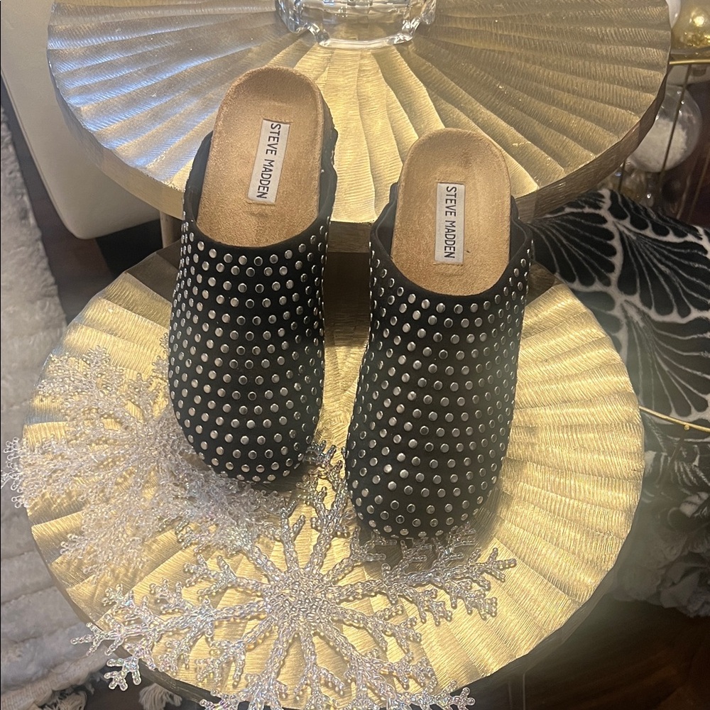 Steve Madden Black Studded Mules